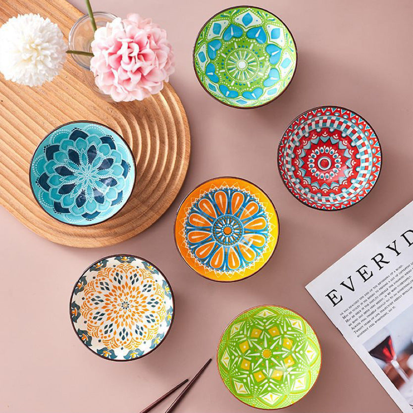 Boho Blossom Porcelain Bowl Set – 6 Pieces