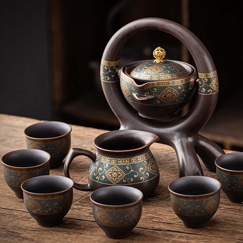Artisan Firewood Pottery Tea Set – 8-Piece Handmade Collection