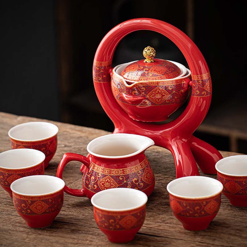 Artisan Firewood Pottery Tea Set – 8-Piece Handmade Collection