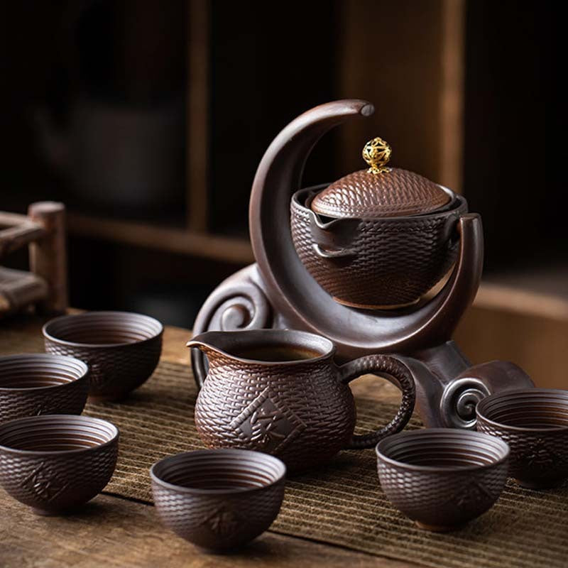 Artisan Firewood Pottery Tea Set – 8-Piece Handmade Collection