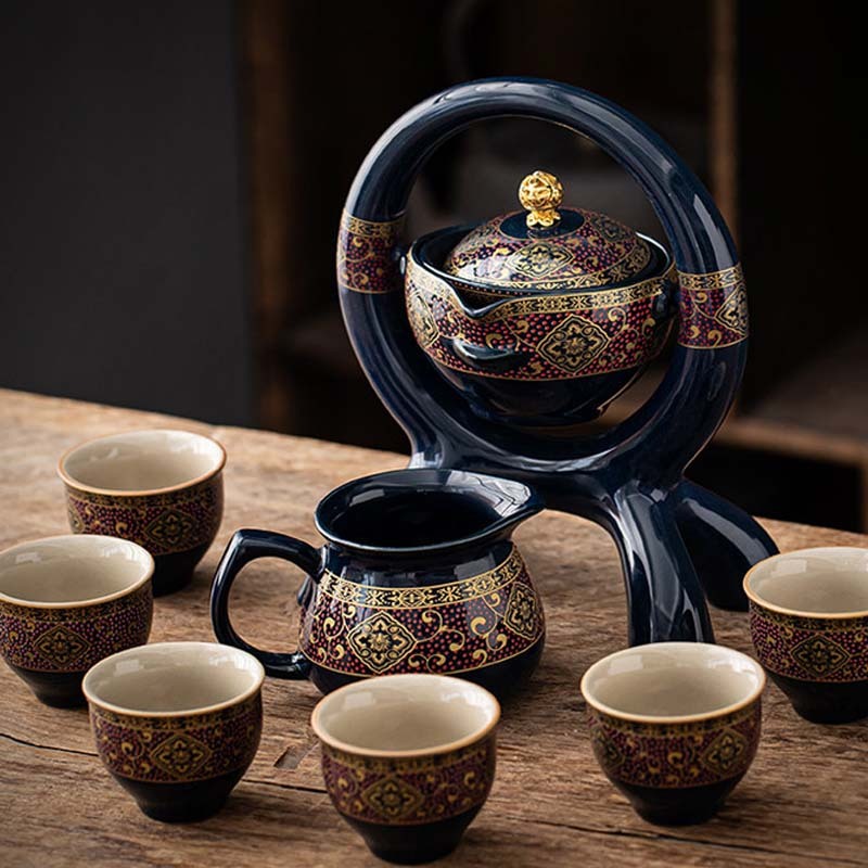 Artisan Firewood Pottery Tea Set – 8-Piece Handmade Collection