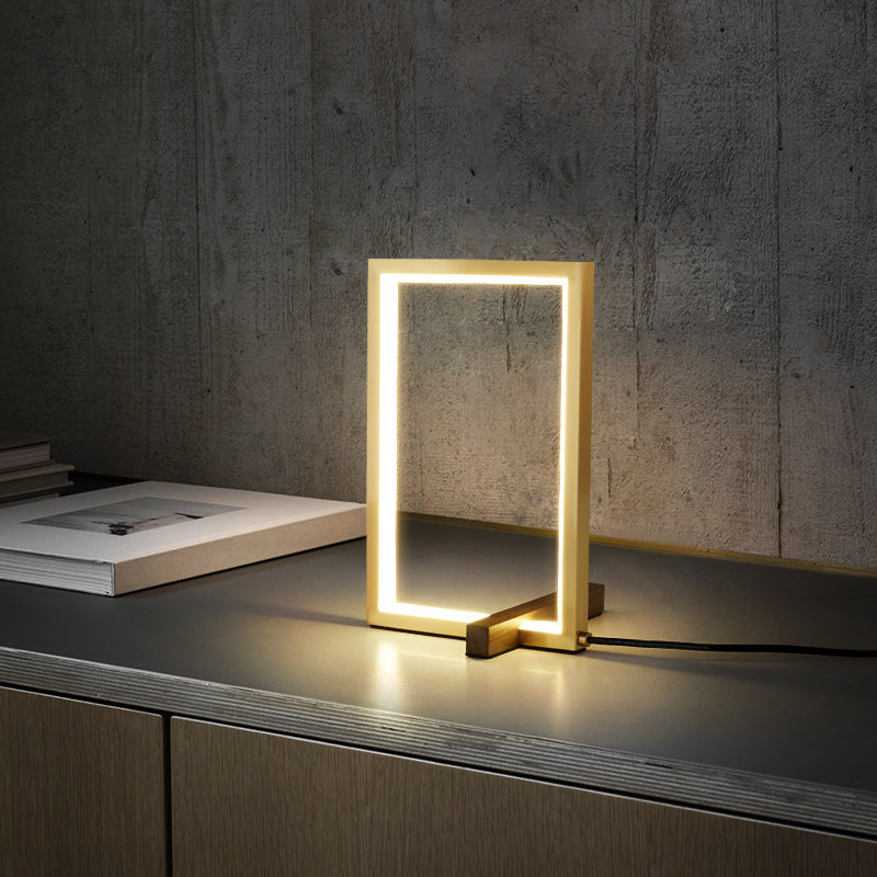 LumeFrame™ Copper LED Table Lamp – Minimalist Geometric Glow