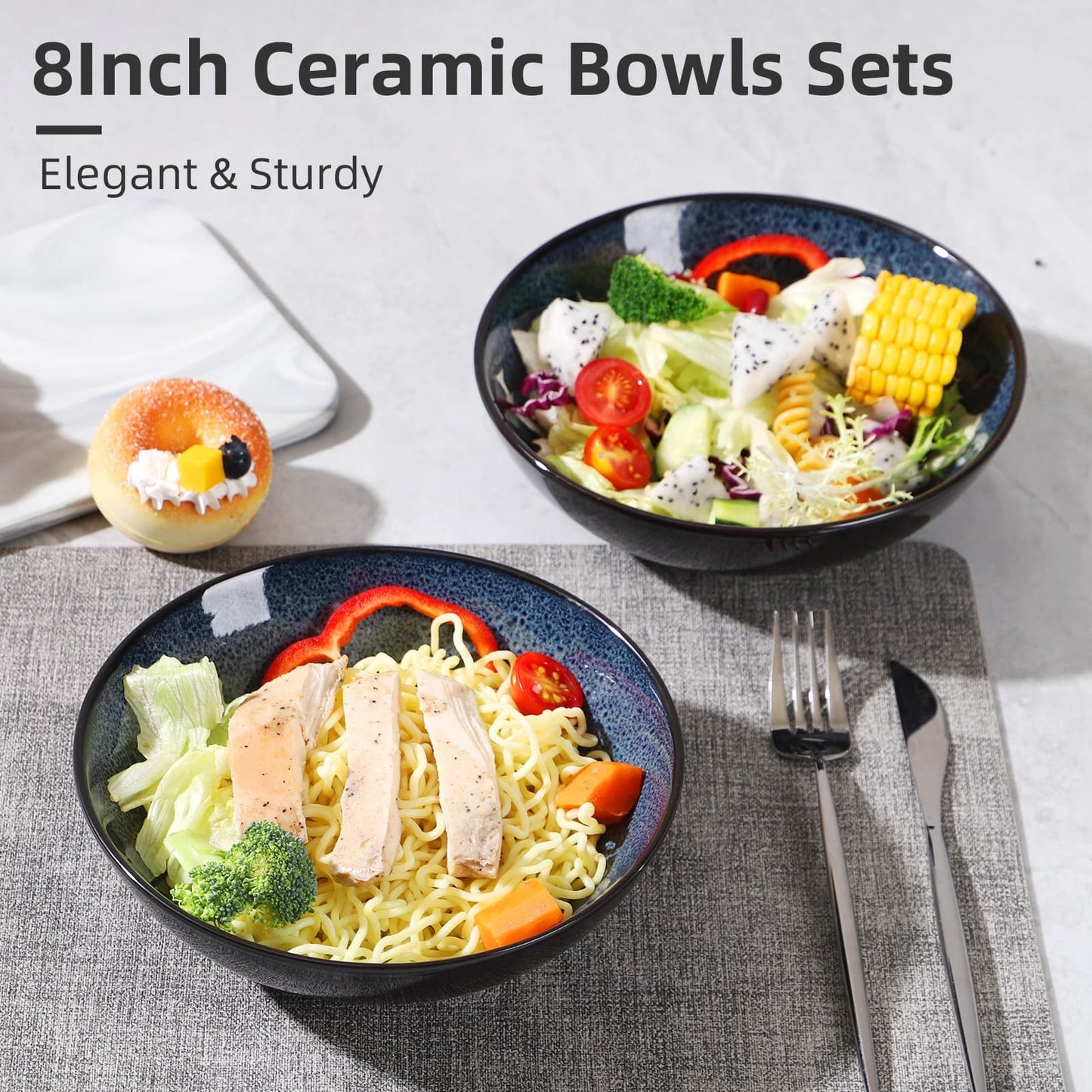 Peacock Dawn – Set of 4 Kiln-Glazed 8-Inch Ceramic Bowls