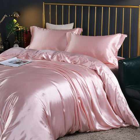 Luxury 4-Piece Double-Sided Silk Satin Bedding Set – Fitted Sheet & Quilt Cover