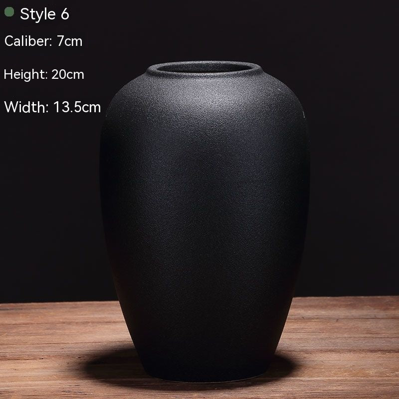 Matte Black Nordic Ceramic Vases – Elegant Flower Arrangement Decor