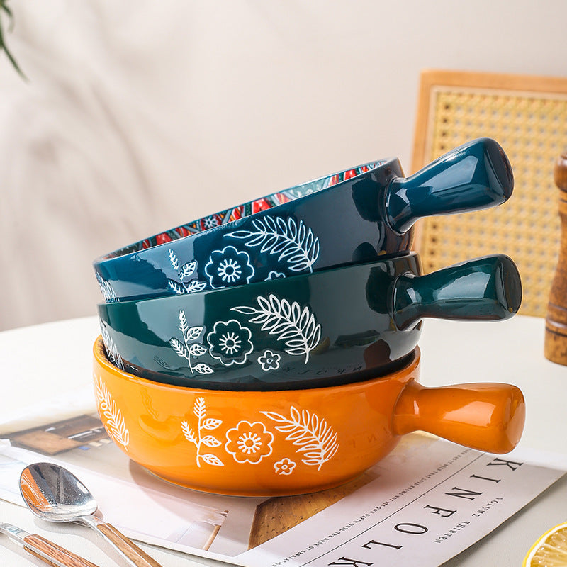 Floral Whispers — Vintage Glazed Handle Bowl (400ml)