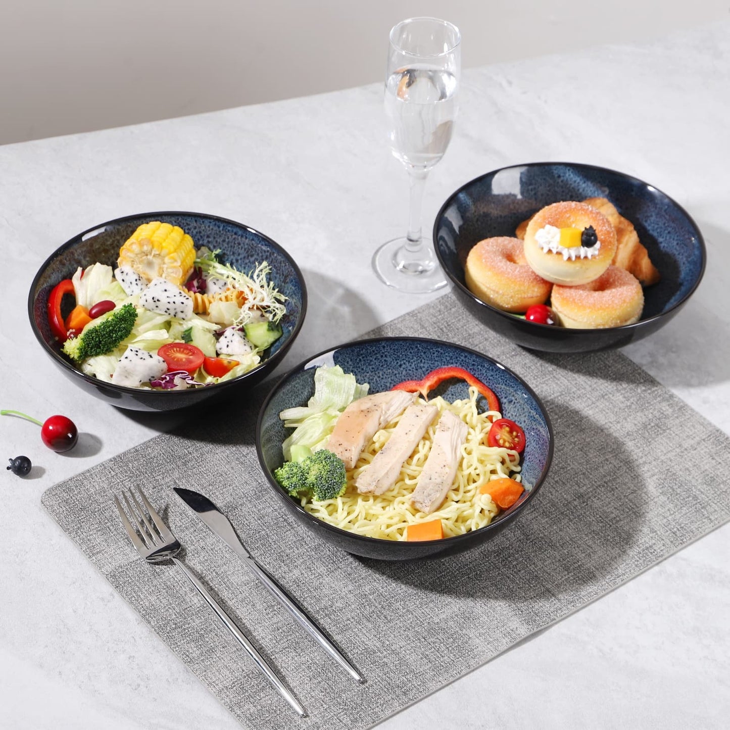 Peacock Dawn – Set of 4 Kiln-Glazed 8-Inch Ceramic Bowls