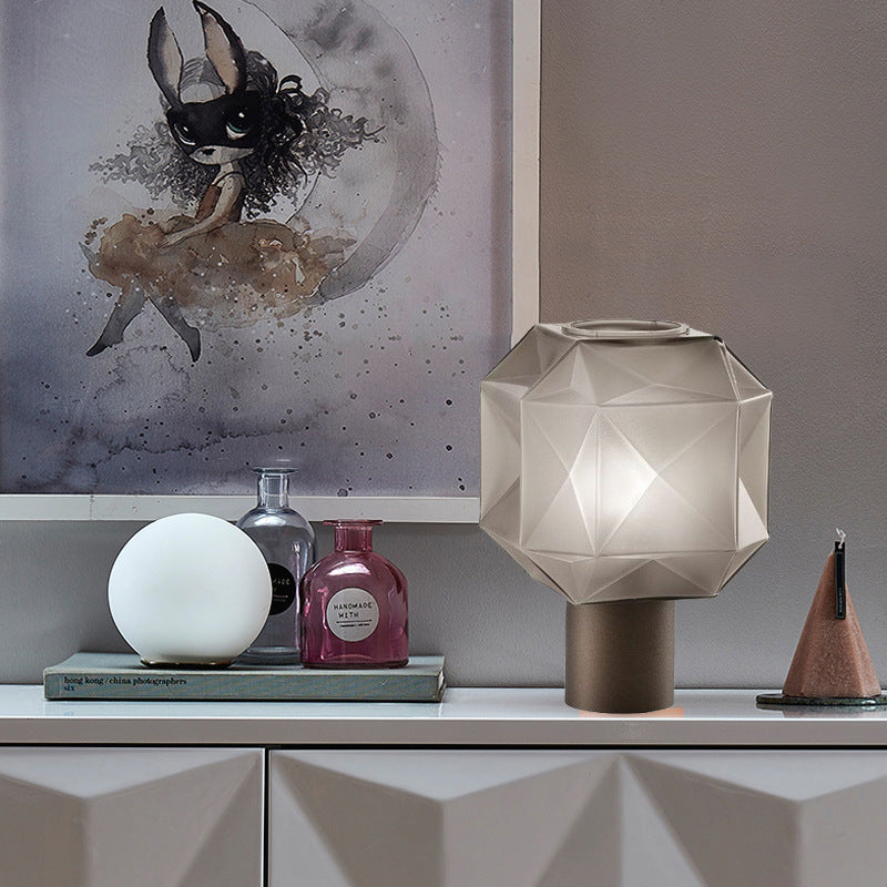 LumaHex™ Modern Grey Glass Table Lamp – Sculpted Glow for Contemporary Interiors