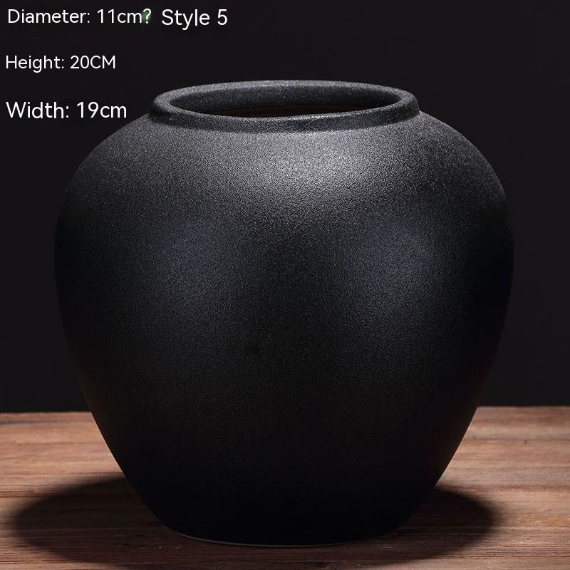 Matte Black Nordic Ceramic Vases – Elegant Flower Arrangement Decor