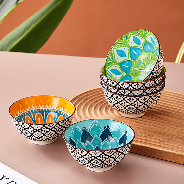 Boho Blossom Porcelain Bowl Set – 6 Pieces