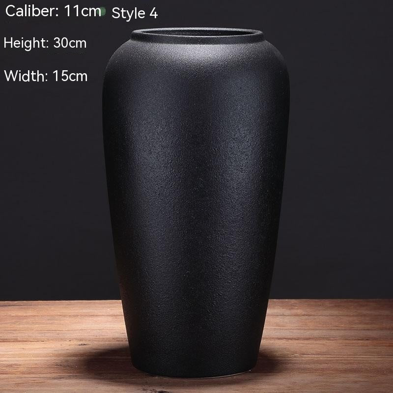 Matte Black Nordic Ceramic Vases – Elegant Flower Arrangement Decor