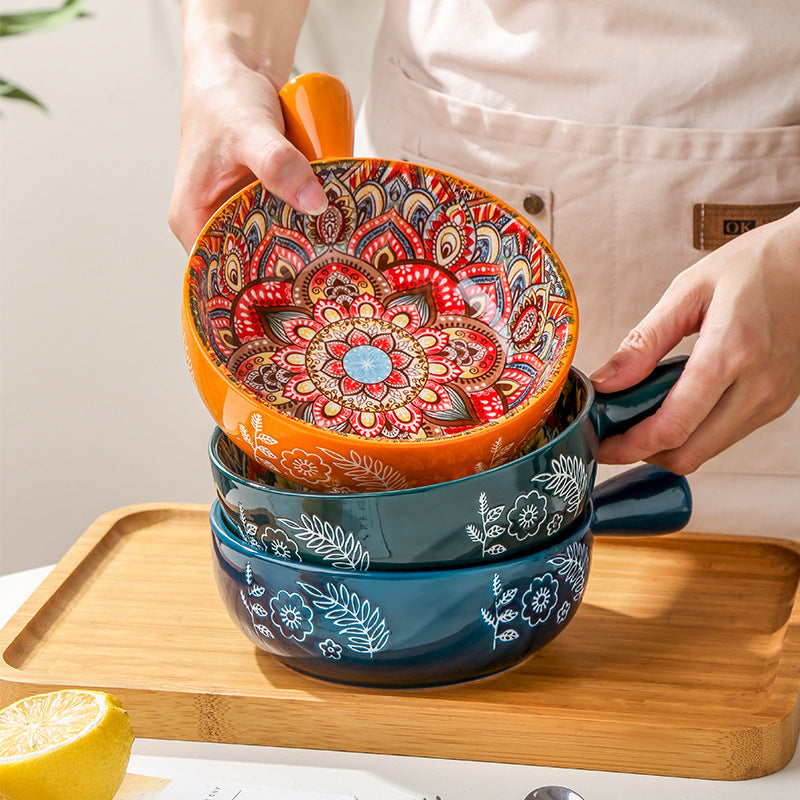 Floral Whispers — Vintage Glazed Handle Bowl (400ml)