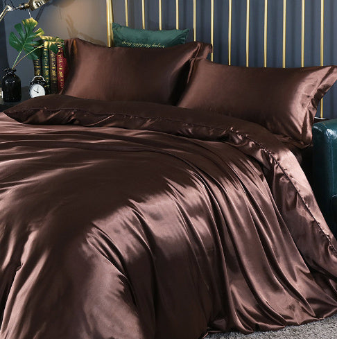 Luxury 4-Piece Double-Sided Silk Satin Bedding Set – Fitted Sheet & Quilt Cover