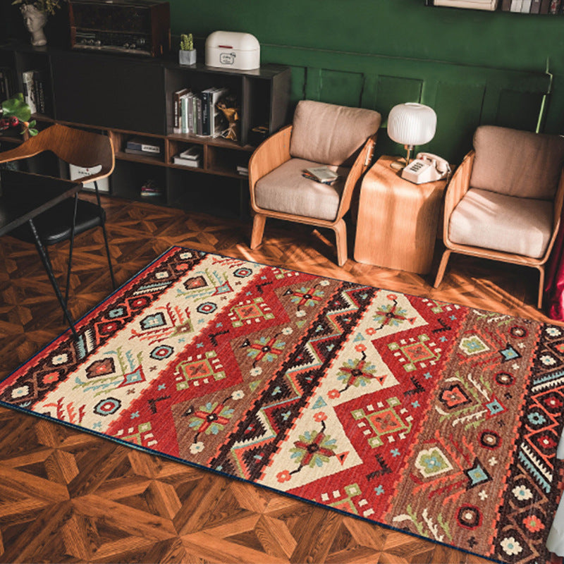 Cozy living room setup with boho area rug