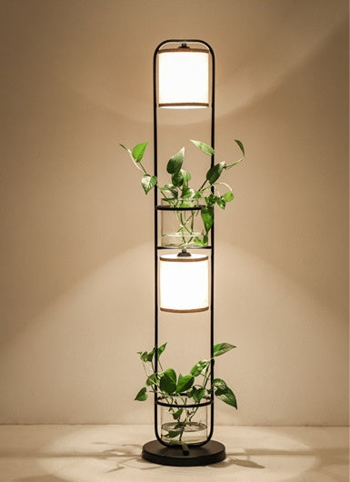 Modern floor lamp with built-in plant stand and two LED lights