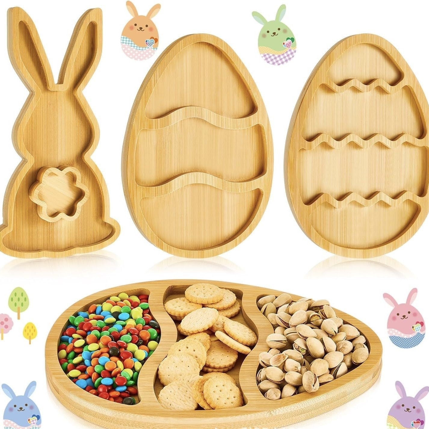 Bamboo Bunny & Egg Snack Tray