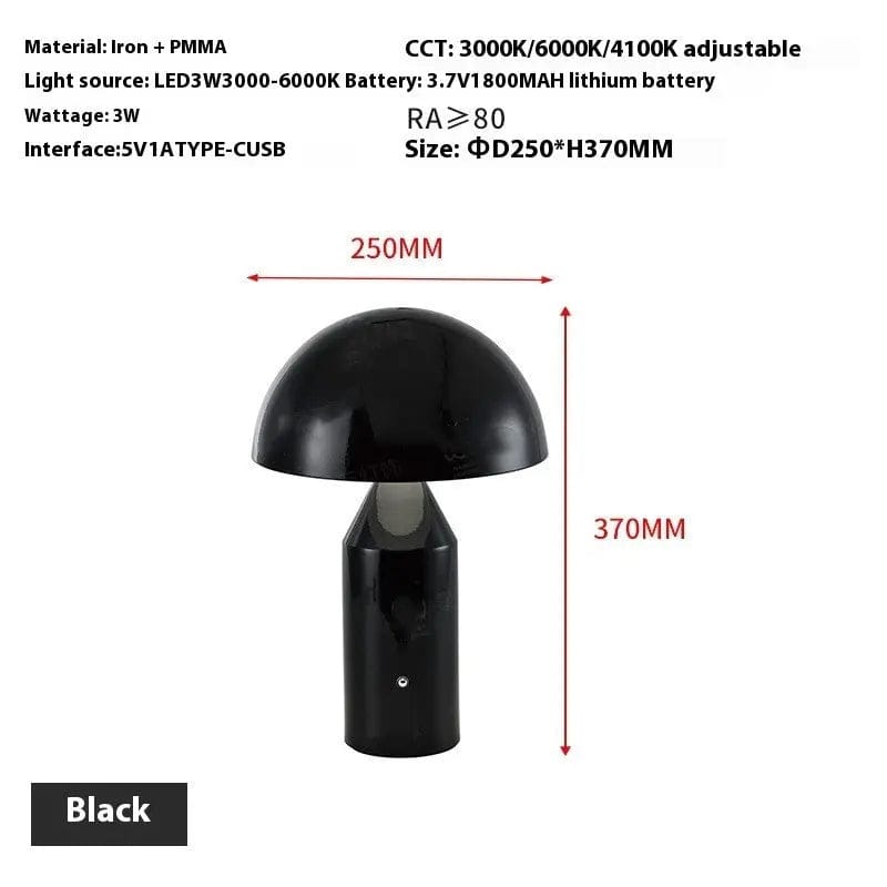 Auréa Touch Lamp – Rechargeable Conical Table Light with 3-Color Dimming Black by Simple Homes