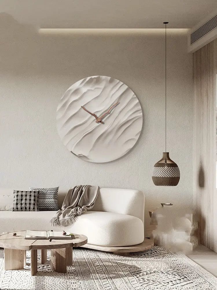 Aurora Carved Porcelain Wall Clock – Walnut Wood Hands RippleB / 40X40CM by Simple Homes