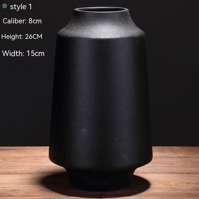 Matte Black Nordic Ceramic Vases – Elegant Flower Arrangement Decor
