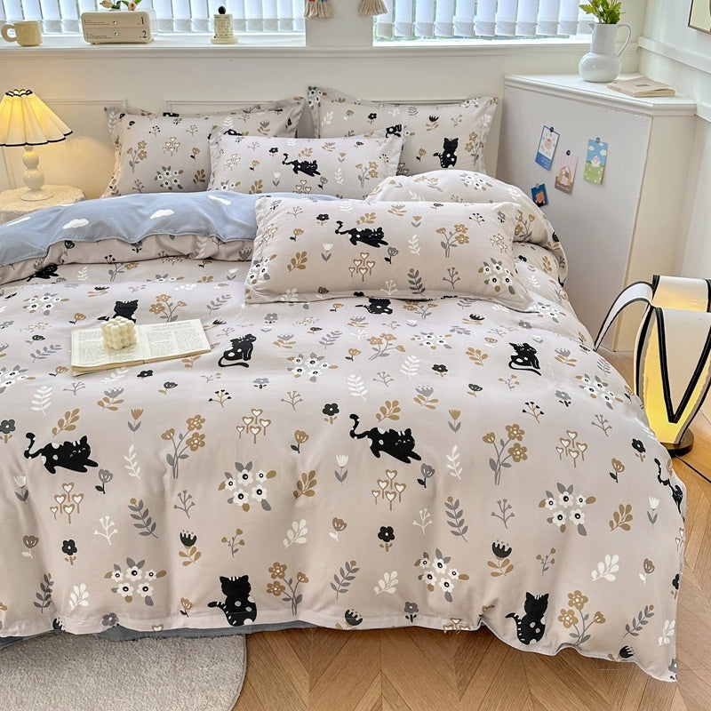 4-Piece Printed Bedding Set – Soft Sanded Cotton, Multiple Sizes