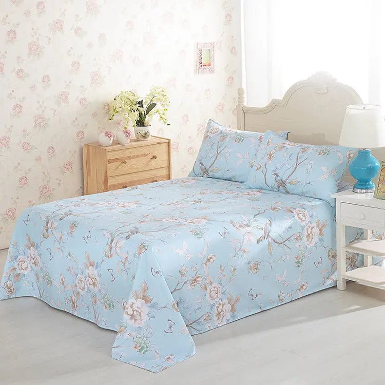 Blossom Breeze – 100% Cotton Floral Printed Sheet Set Blue B / 240x250cm by Simple Homes