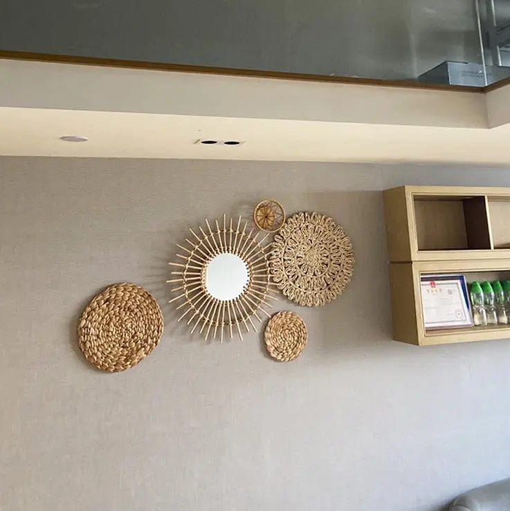 Bohemian Woven Wall Decor Set – Handcrafted Natural Rattan & Seagrass Wall Art for Living Room & Bedroom Sunglasses 5Piece Set by Simple Homes