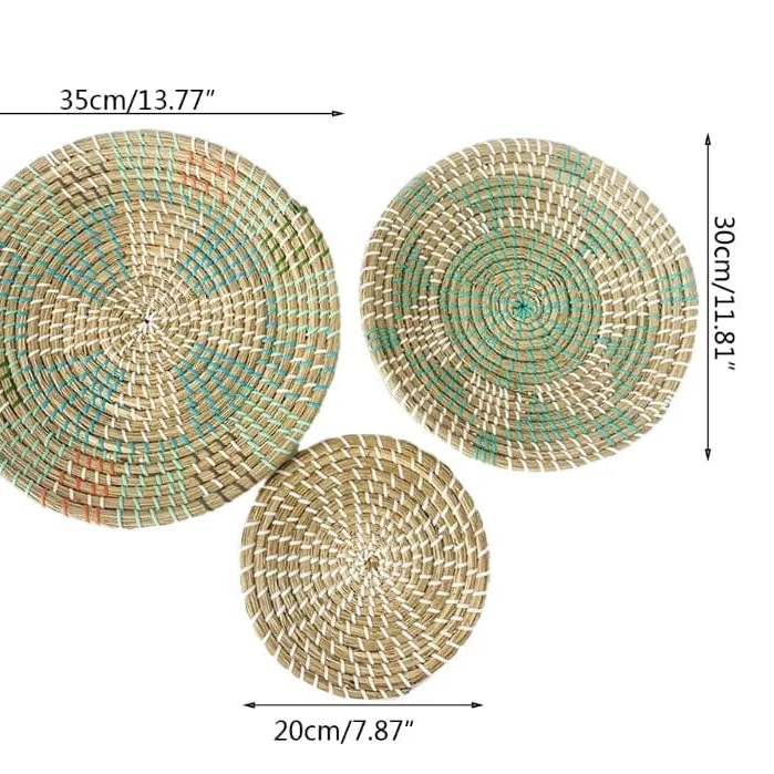 BohoWeave Straw Tray Set Green by Simple Homes