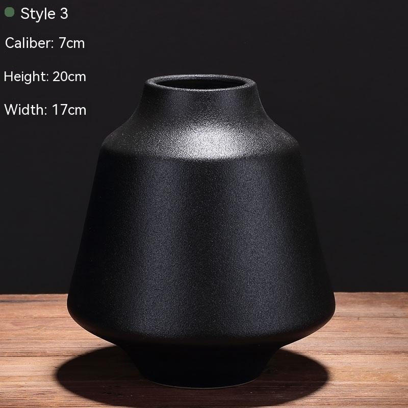 Matte Black Nordic Ceramic Vases – Elegant Flower Arrangement Decor