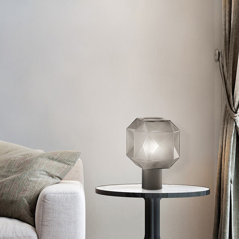 LumaHex™ Modern Grey Glass Table Lamp – Sculpted Glow for Contemporary Interiors