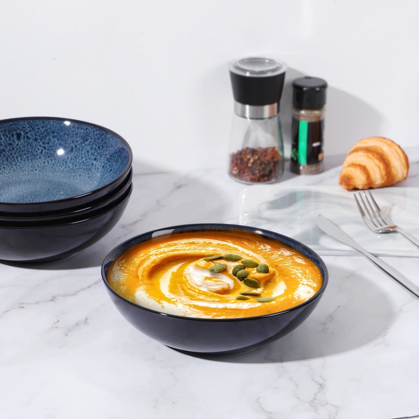 Peacock Dawn – Set of 4 Kiln-Glazed 8-Inch Ceramic Bowls