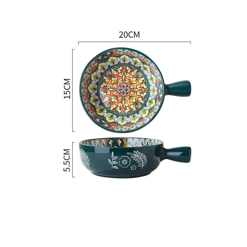 Floral Whispers — Vintage Glazed Handle Bowl (400ml) Green glazed handle bowl by Simple Homes