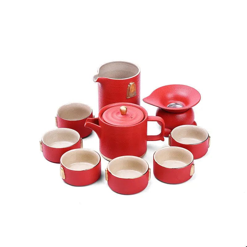 Japanese Stoneware Kung Fu Tea Set – Handcrafted Ceramic Elegance Red by Simple Homes