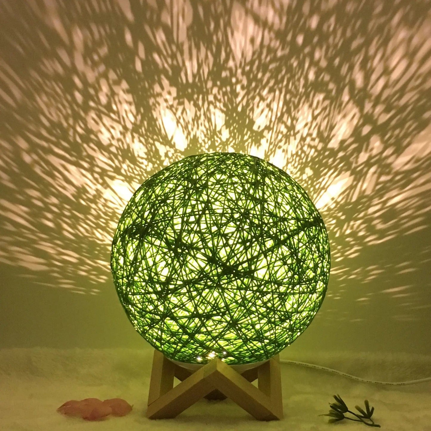 LunaGlow Rattan Sphere Lamp Green shelf / Button / 20cm by Simple Homes