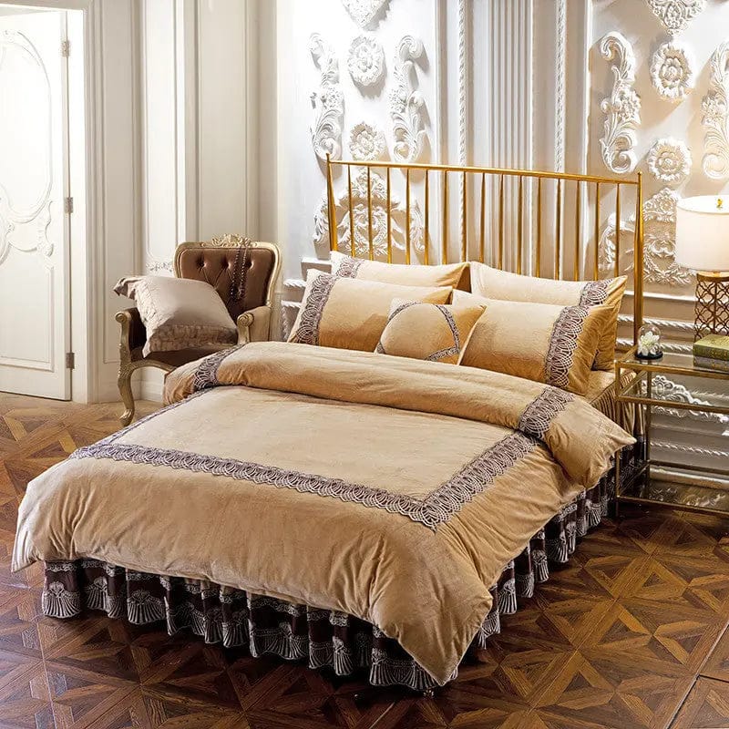 Luxury Korean-Style Quilted Bed Skirt Set (4 Pieces) Camel / 1.2m by Simple Homes