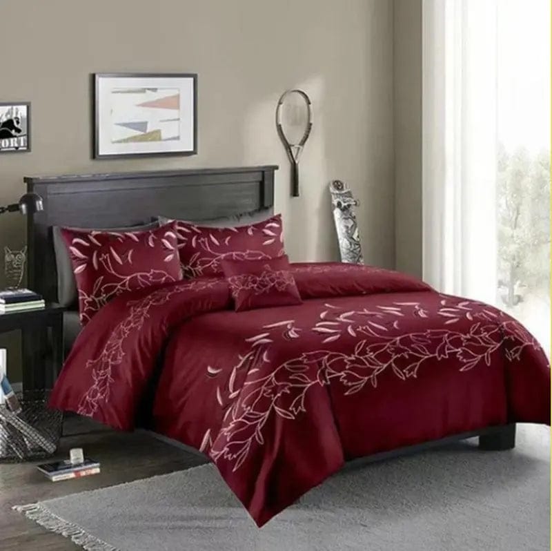 Rustic Charm Three-Piece Floral Bedding Set Wine Red / 210x210 by Simple Homes
