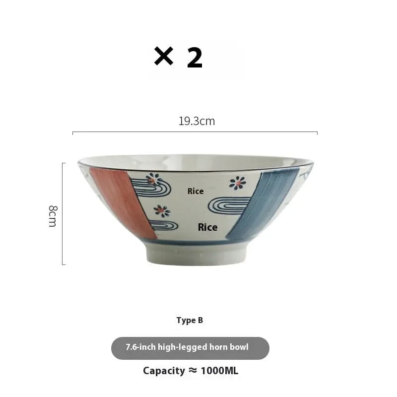 Sakura & Brushstroke Ramen Bowel Bowel-Vintage Artisan Style 1000ml Red 2 Pieces by Simple Homes