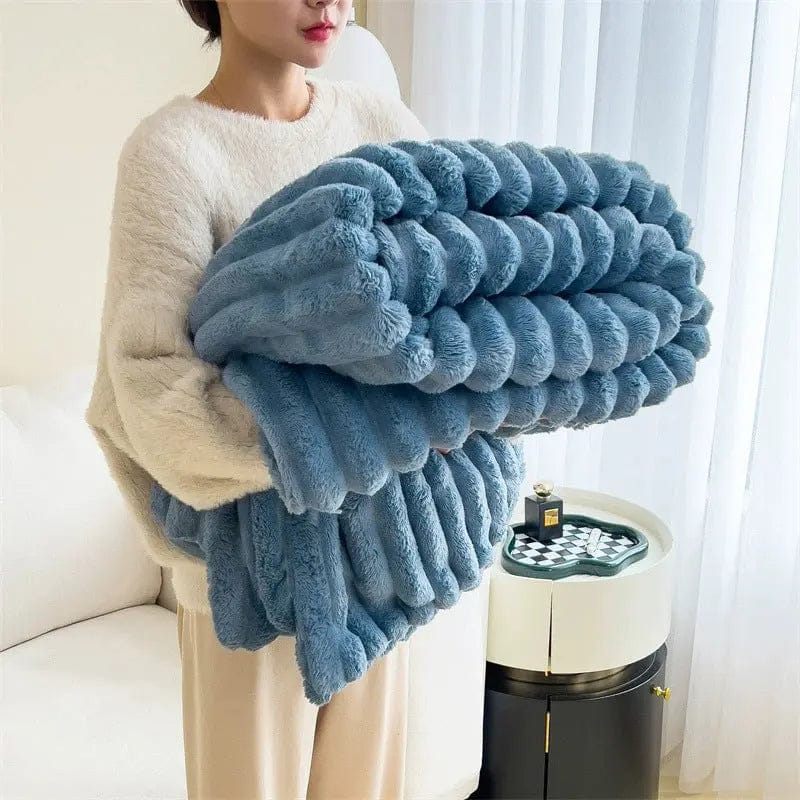 SnuggleSoft Bubble Faux Rabbit Fur Blanket Blue / 70x100cm by Simple Homes