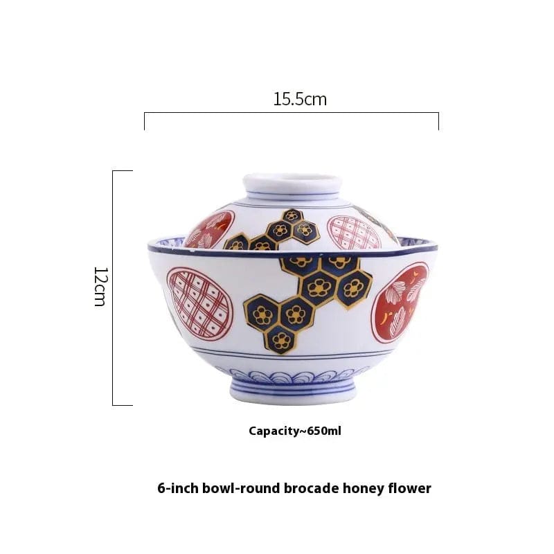 Whispers of Japan – Porcelain Stew Bowl with Lid 6inches Round Brocade by Simple Homes
