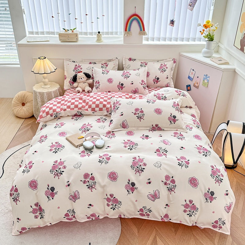 4-Piece Printed Bedding Set – Soft Sanded Cotton, Multiple Sizes