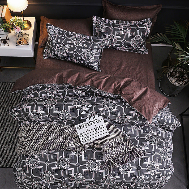 Geometric Pattern Quilt Cover Set with Pillowcases – Antibacterial Ramie Bedding