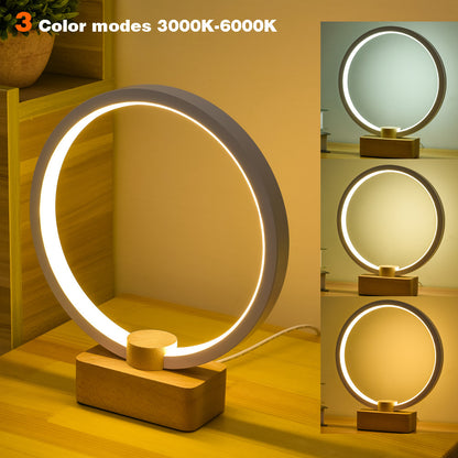 Modern Circular LED Night Lamp – Bamboo & Aluminum USB Bedside Light