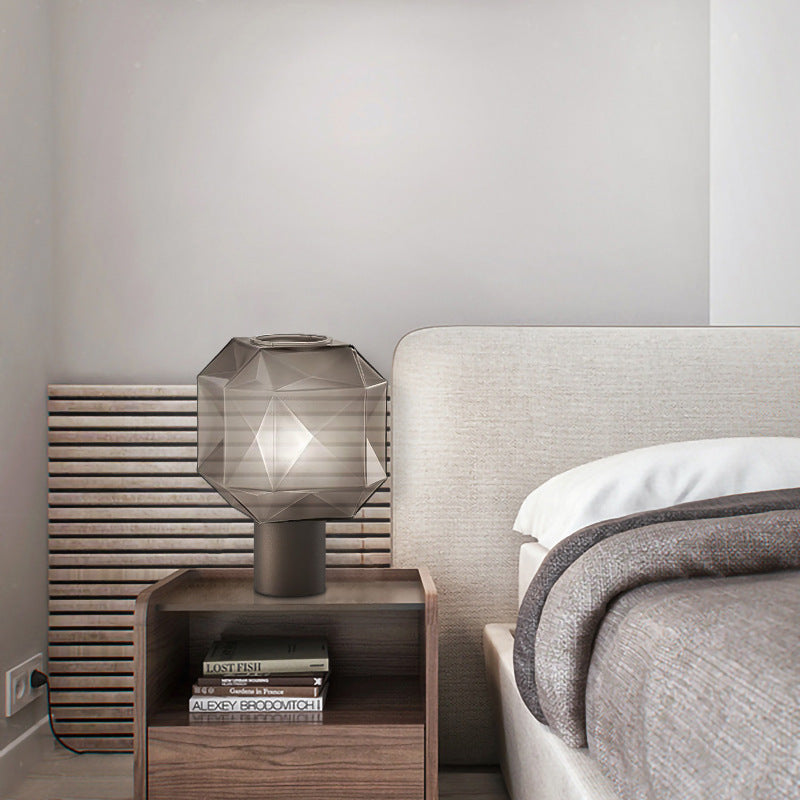 LumaHex™ Modern Grey Glass Table Lamp – Sculpted Glow for Contemporary Interiors