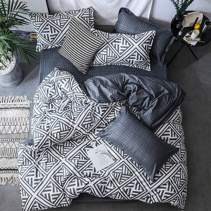 Geometric Pattern Quilt Cover Set with Pillowcases – Antibacterial Ramie Bedding