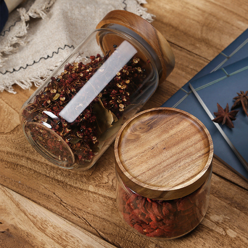 Glass Storage Jars with Wooden Lids – Airtight Borosilicate Kitchen Containers