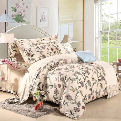 Floral Estate Cotton Bedding Set – Luxury European Style Quilt Cover, Bed Sheet & Pillowcase