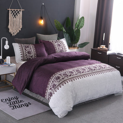 Boho-Inspired Quilted Duvet Cover Set – Floral Embroidery Pattern (No Sheet)