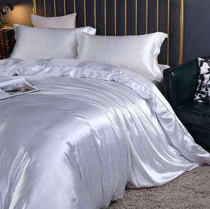 Luxury 4-Piece Double-Sided Silk Satin Bedding Set – Fitted Sheet & Quilt Cover
