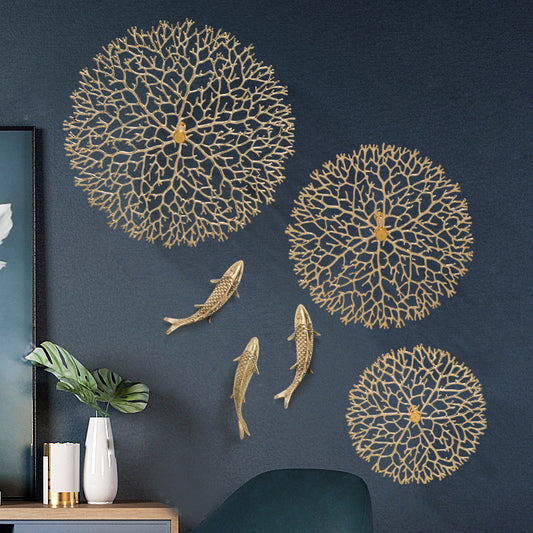 Coral Tree & Carp Wall Sculpture – Luxe Metal Wall Art