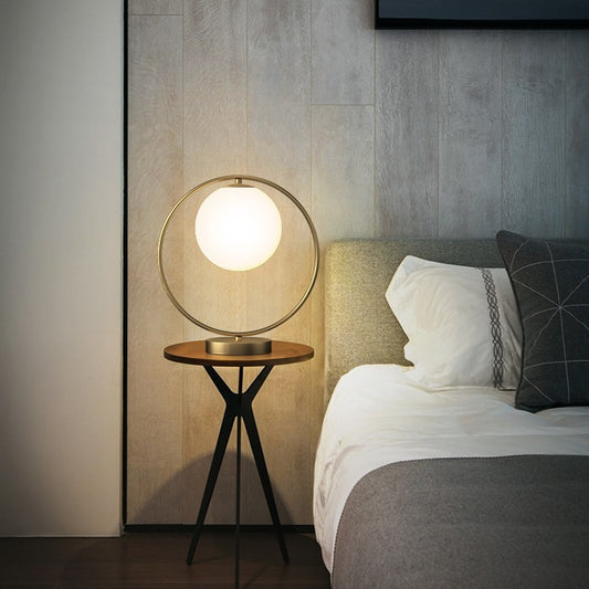Modern Halo Orb LED Bedside Lamp – Minimalist Nightstand Light