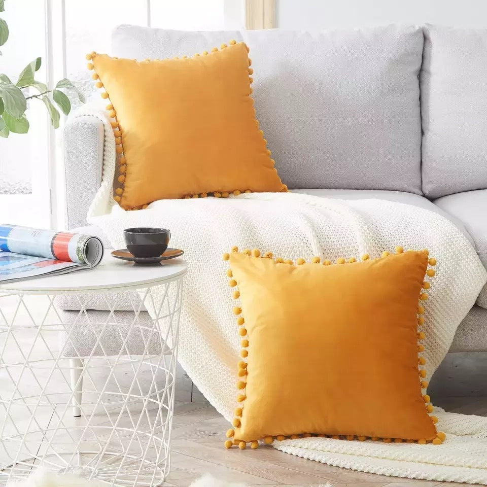 Velvet Pom-Pom Trim Cushion Cover Collection